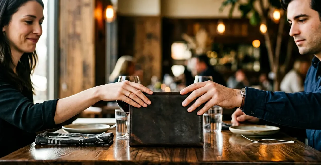 Scène de premier rendez-vous dans un restaurant moderne avec addition