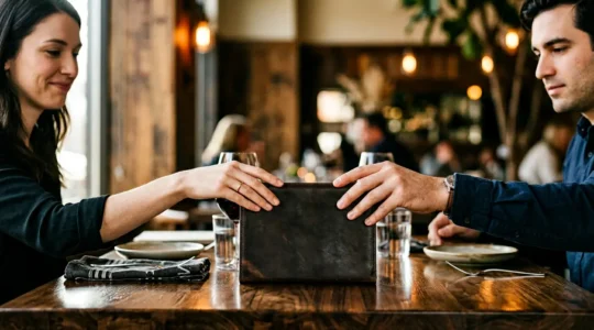 Scène de premier rendez-vous dans un restaurant moderne avec addition