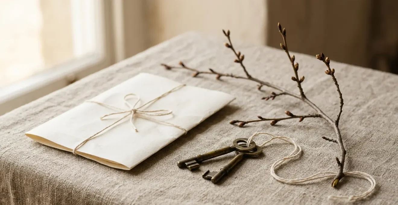 Composition romantique épurée évoquant les cadeaux authentiques de Saint-Valentin sans artifice commercial