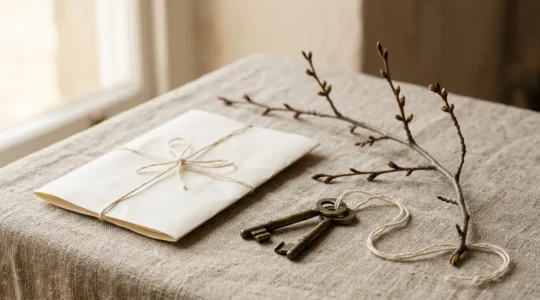 Composition romantique épurée évoquant les cadeaux authentiques de Saint-Valentin sans artifice commercial