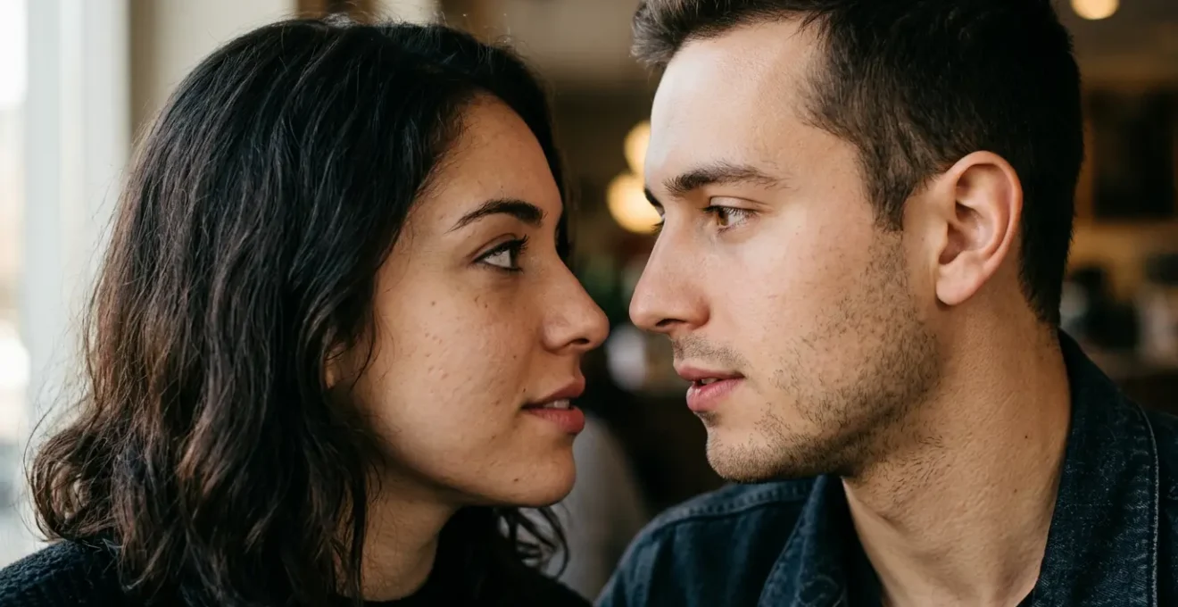 Deux regards qui se croisent avec intensité dans un moment de connexion authentique
