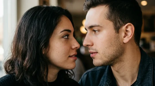 Deux regards qui se croisent avec intensité dans un moment de connexion authentique
