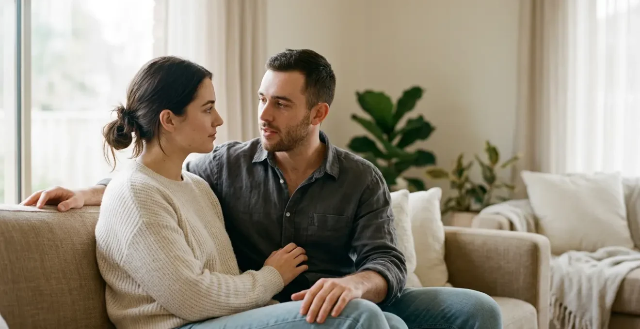 Couple en conversation intime dans un cadre chaleureux et sécurisant