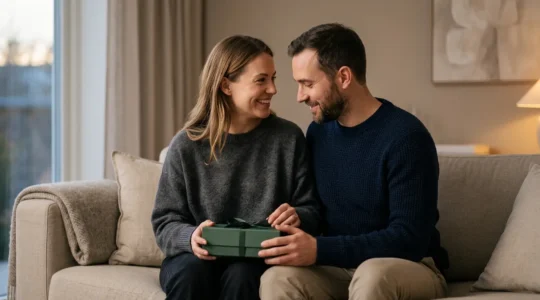 Couple complice découvrant ensemble un moment d'intimité sereine et bienveillante
