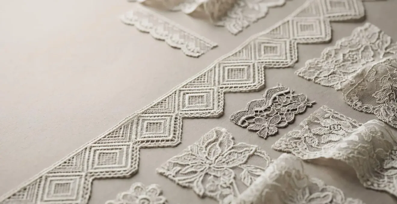 Comparaison visuelle entre motifs géométriques et floraux de dentelle sur le décolleté