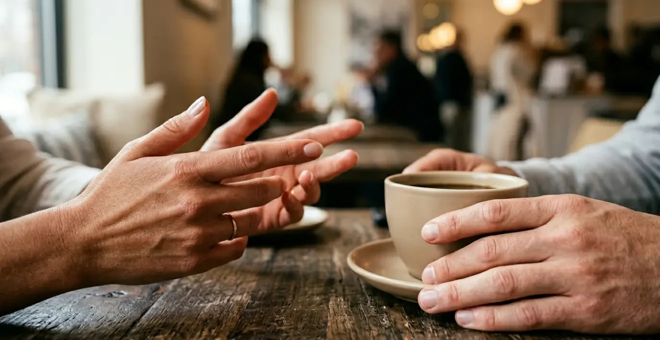 Gros plan sur des mains soignées dans un contexte de rencontre élégante