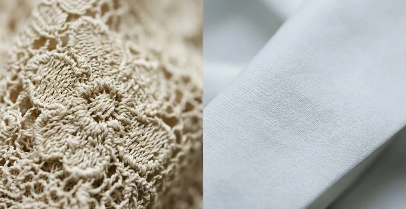 Composition artistique juxtaposant dentelle complexe et tissu minimaliste pour illustrer les préférences psychologiques