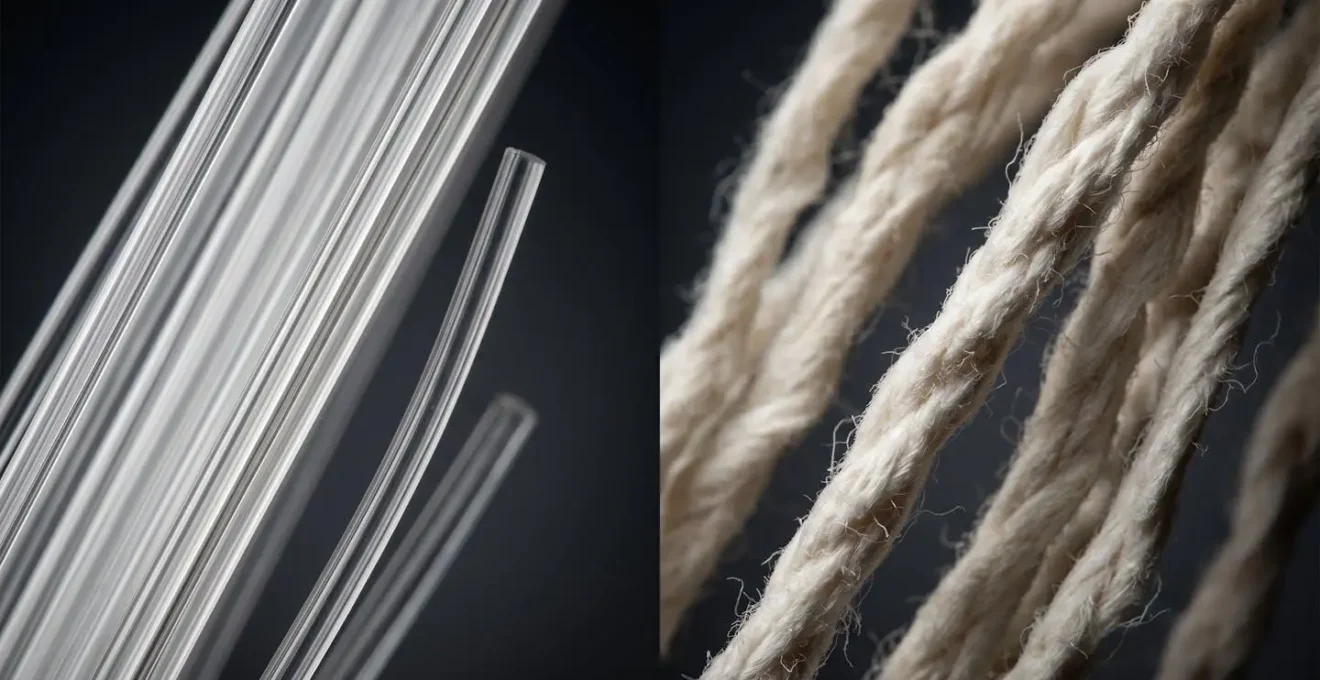 Comparaison visuelle des structures de fibres synthétiques et naturelles à l'échelle microscopique