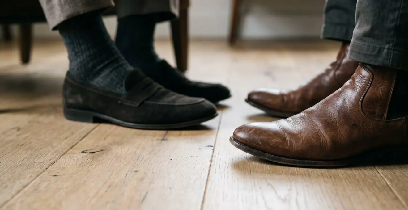 Gros plan sur des pieds orientés vers l'interlocuteur révélant l'attention authentique