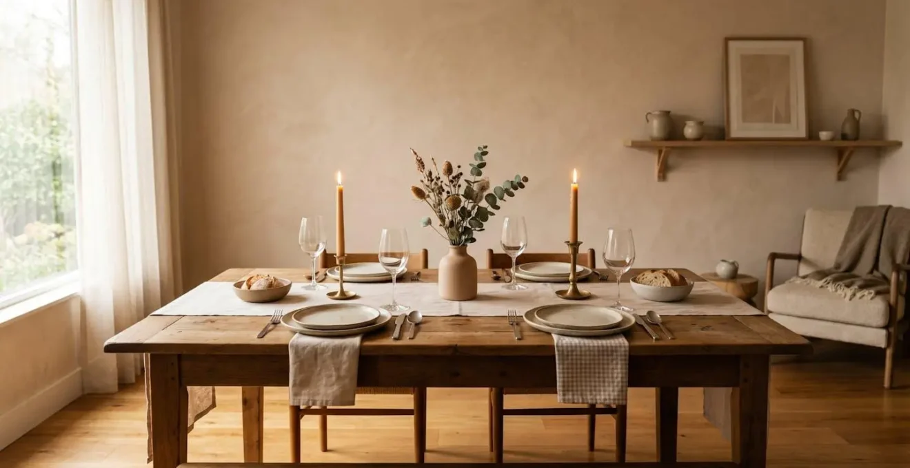 Table intimement dressée dans un intérieur chaleureux pour un moment à deux