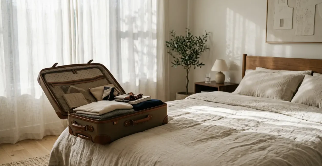 Préparatifs d'un weekend surprise romantique avec une valise élégante