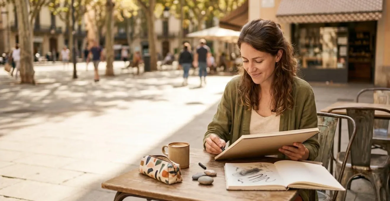 Personne épanouie profitant d'un moment de solitude dans un café, symbolisant l'autonomie qui enrichit la vie de couple.