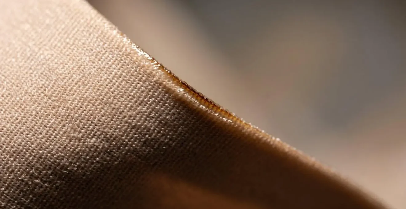 Vue macro détaillée montrant la précision d'une découpe laser sur tissu microfibre