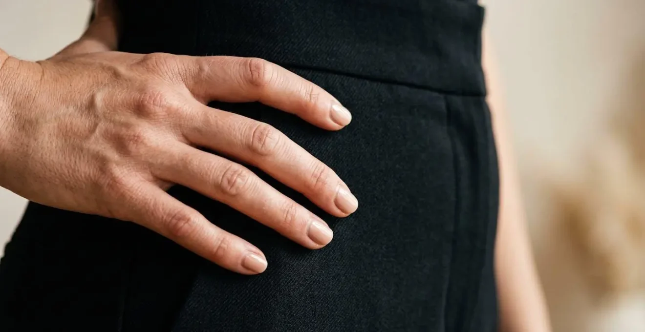 Détail macro évoquant l'élégance confiante et la posture assurée d'une silhouette féminine moderne