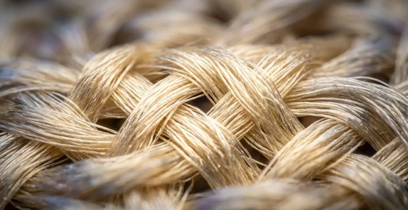 Vue macro des fibres de soie naturelle révélant leur structure thermorégulatrice unique