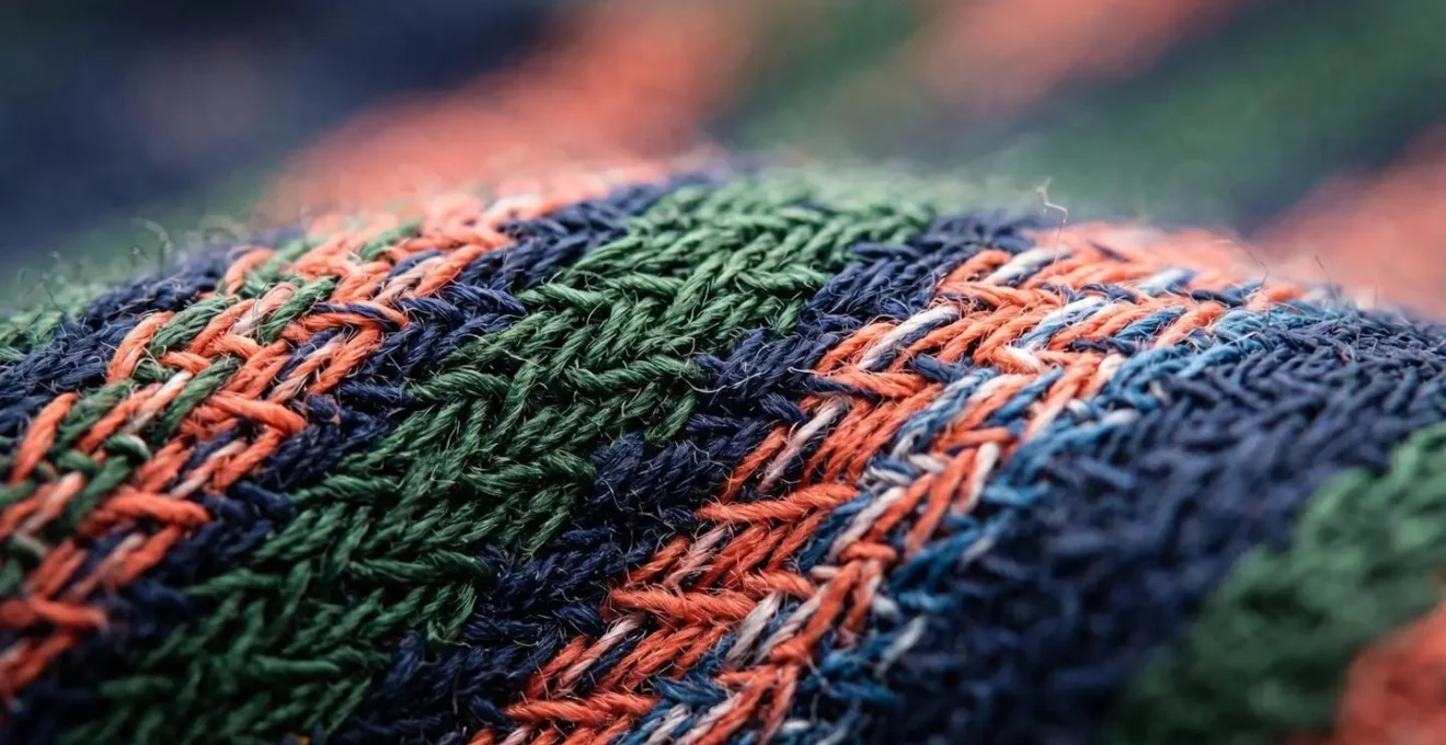 Détail macro d'un tissu de boxer montrant la structure du tissage et des fibres colorées
