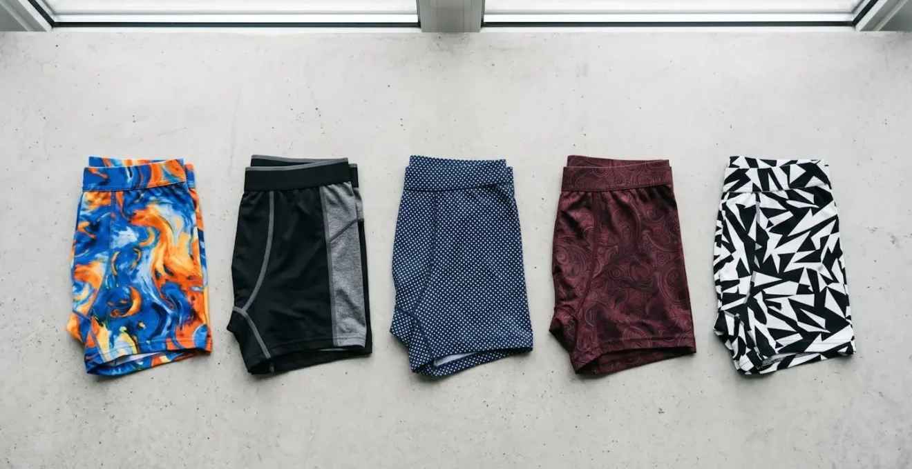 Composition minimaliste montrant différents styles de boxers masculins représentant divers archétypes