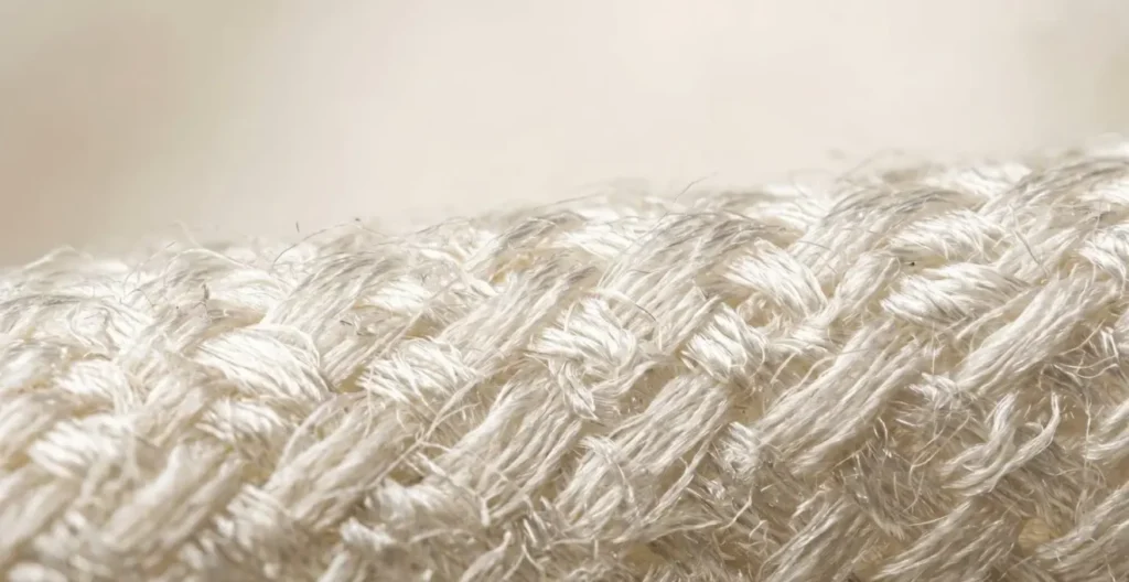 Vue macro détaillée d'une fibre de soie naturelle montrant sa structure unique Vue macro détaillée d'une fibre de soie naturelle montrant sa structure unique